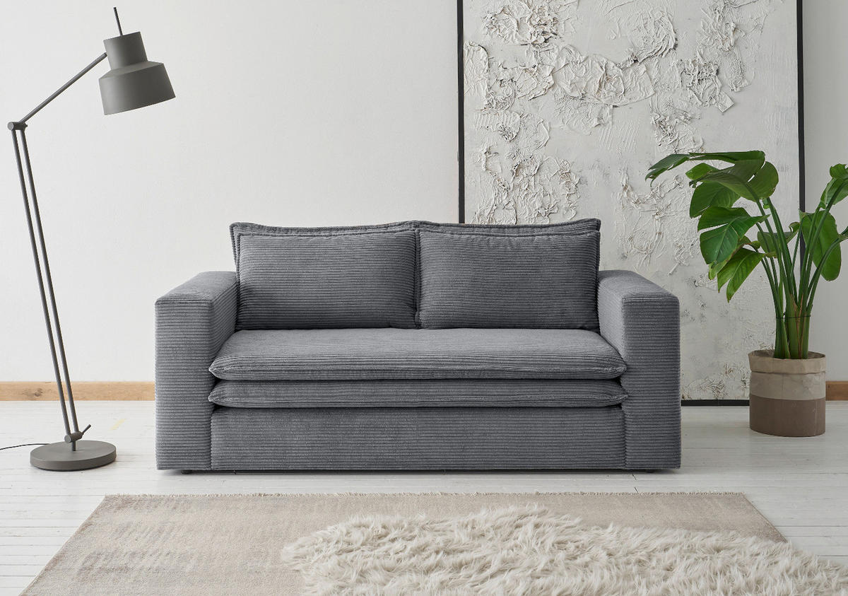 SOFA grau Cord, Couch 2-Sitzer 180 cm - Beige/Grau, Holz/Textil (180/83/91cm) - Furn.Design