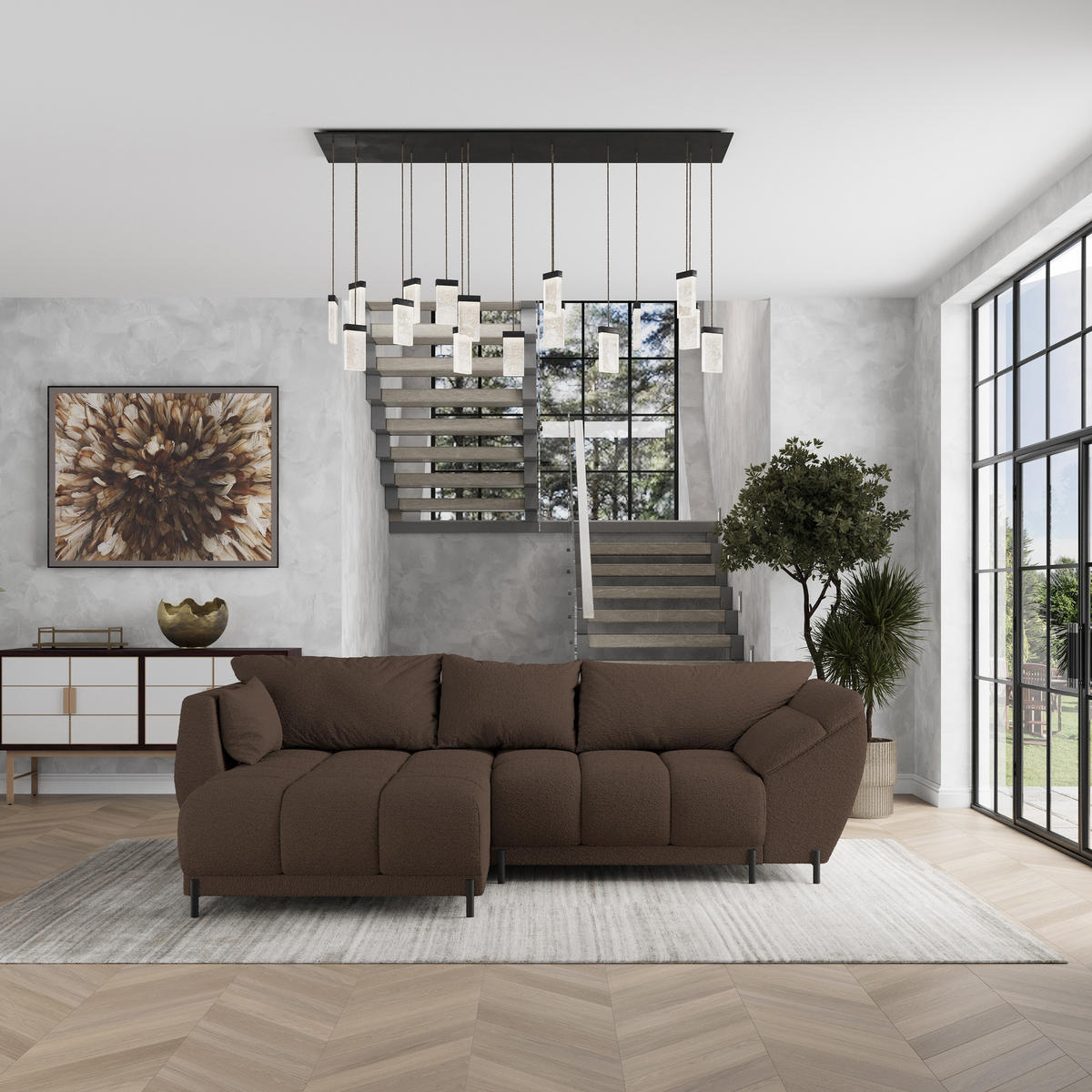 ROHOVÁ SEDAČKA VESTANO hnědá - černá/hnědá, kov/dřevo (287/182cm) - MASSENO