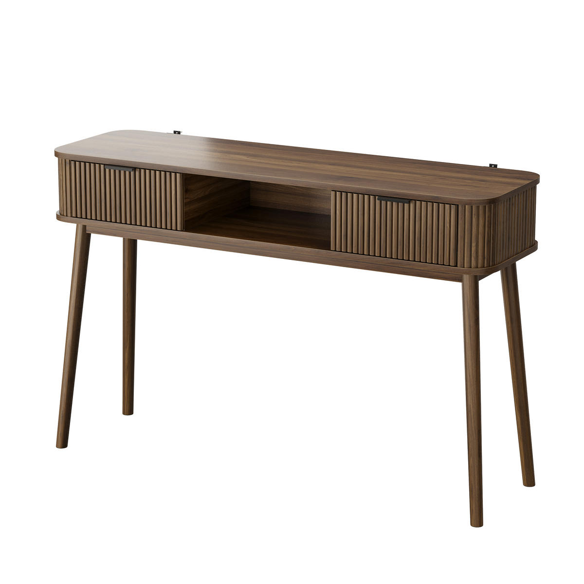 KONZOLOVÝ STOLEK Mid-century se 2 zásuvkami, ořechový dekor - barva vlašského ořechu, kompozitní dřevo (35/120/77.6cm) - Urban Meuble