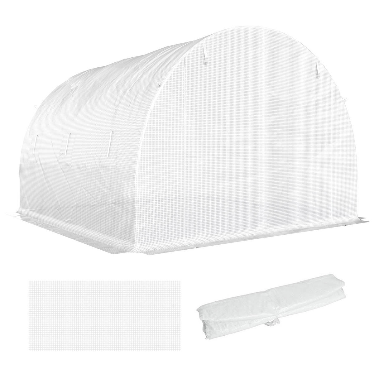 GEWÄCHSHAUSFOLIE DE-05797 mit Rolltür und 6 Fenstern 3 × 3 × 2 m Weiß - Weiß, Kunststoff (300/200/300cm) - ComfortXL