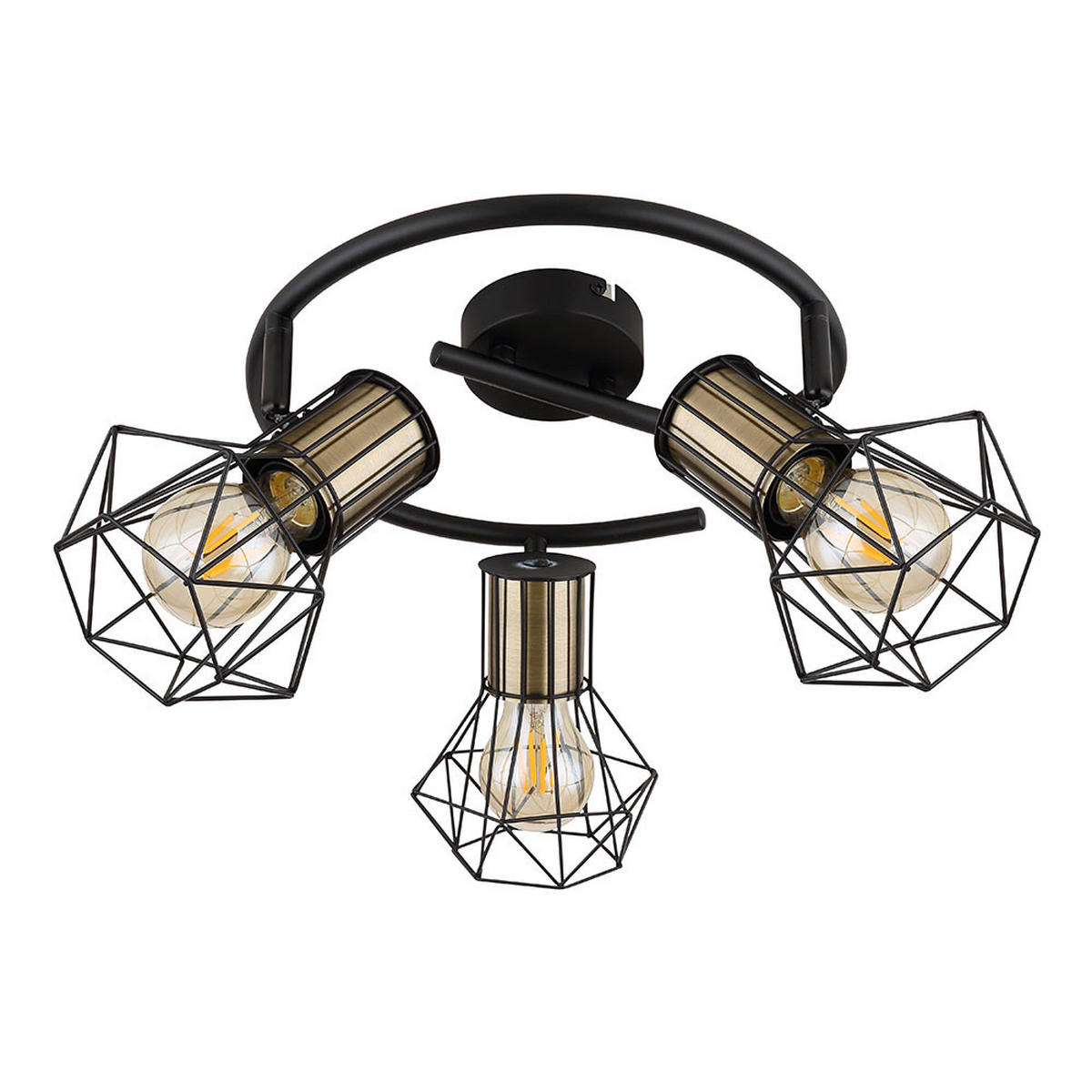 DECKENLEUCHTE PRISKA Schwarz Altmessing - Schwarz, Metall (28.5/28.5/9cm) - Globo Lighting