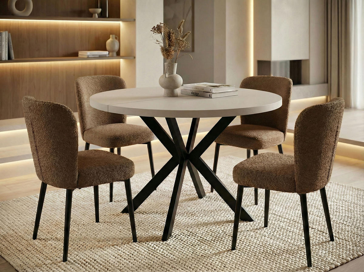 ESSTISCH Valeo runder ausziehbarer, Kaschmir Beige Grau 100-180/100/76 cm - Kaschmir/Schwarz, Holzwerkstoff/Metall (100/100/76cm) - WFL GROUP