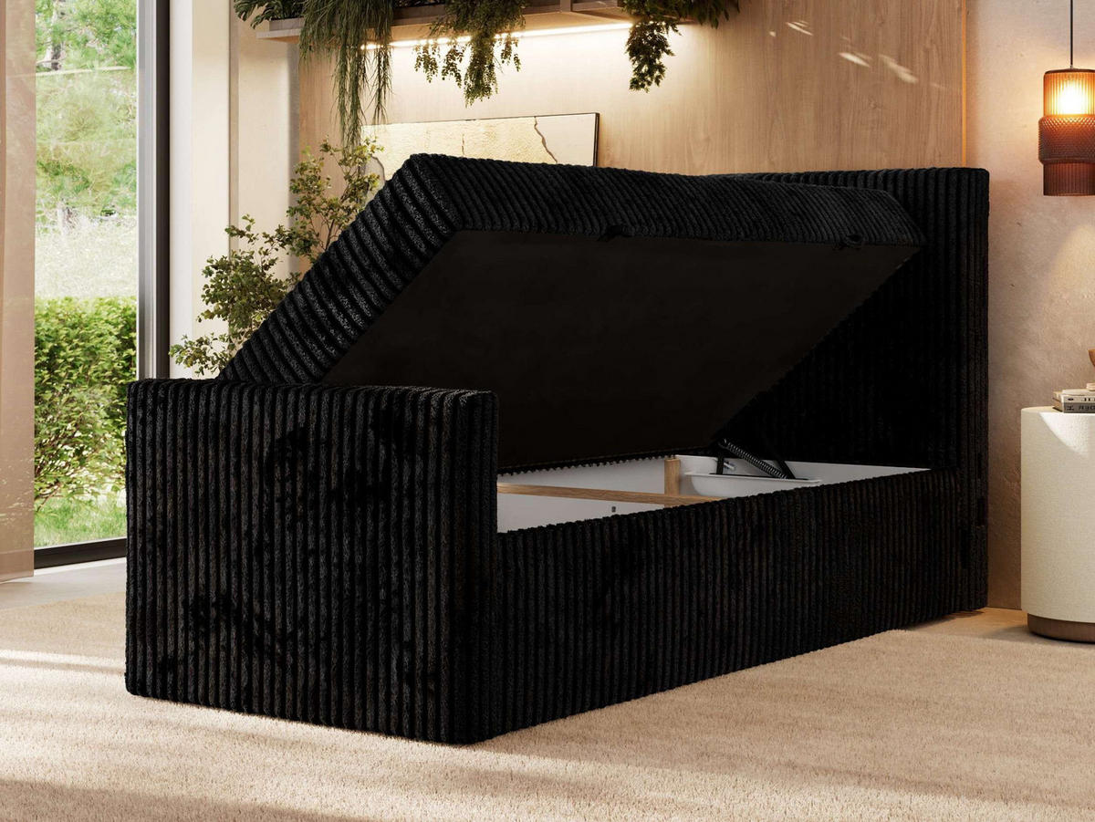 BOXBETT TILIANO DUO 90/200 - Schwarz Cord - H4 - Topper Visco - Rechts Seite - Schwarz, Textil (90/200cm) - MKS