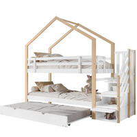ETAGENBETT aus Massivholz und MDF 90x200 cm Natur/Weiß mit Ausziehbett, Treppe und Schubladen - Weiß, Holzwerkstoff (90/200cm) - IVMEU