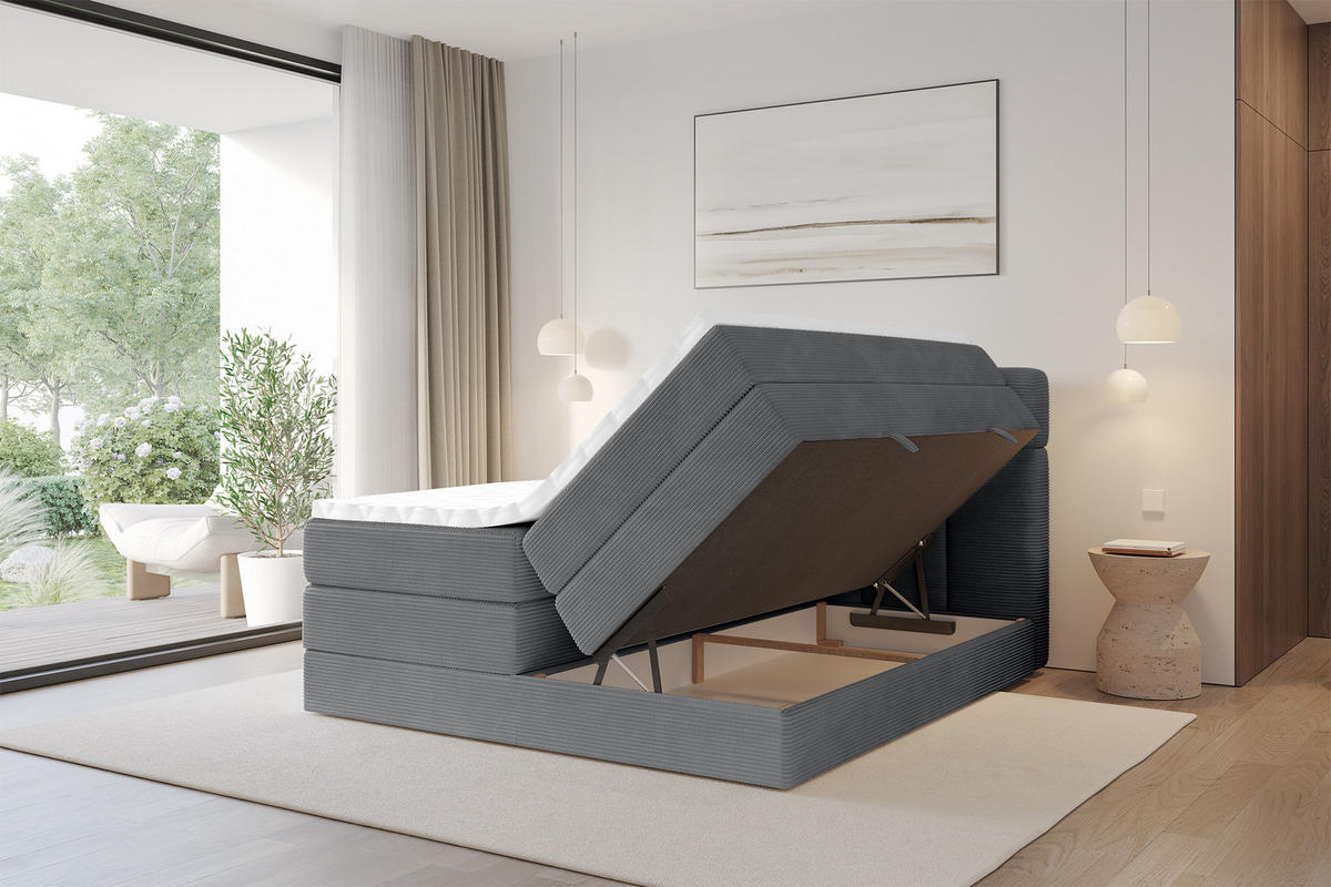 BOXBETT mit Matratze H3/H4 - FAMA KING - 160x200 cm Dunkelgrau Poso - Taupe, Holzwerkstoff (160/200cm) - ALTDECOR
