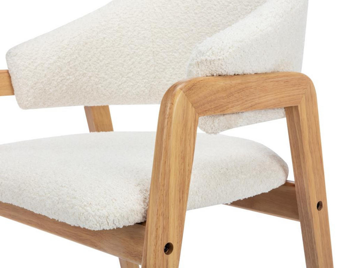 STUHL mit Armlehnen 2er-Set - Bouclé-Stoff & Kautschukholz - Weiß - SOLUNA - Weiß/Naturfarben, Textil (53.5/82/56cm) - Vente-Unique