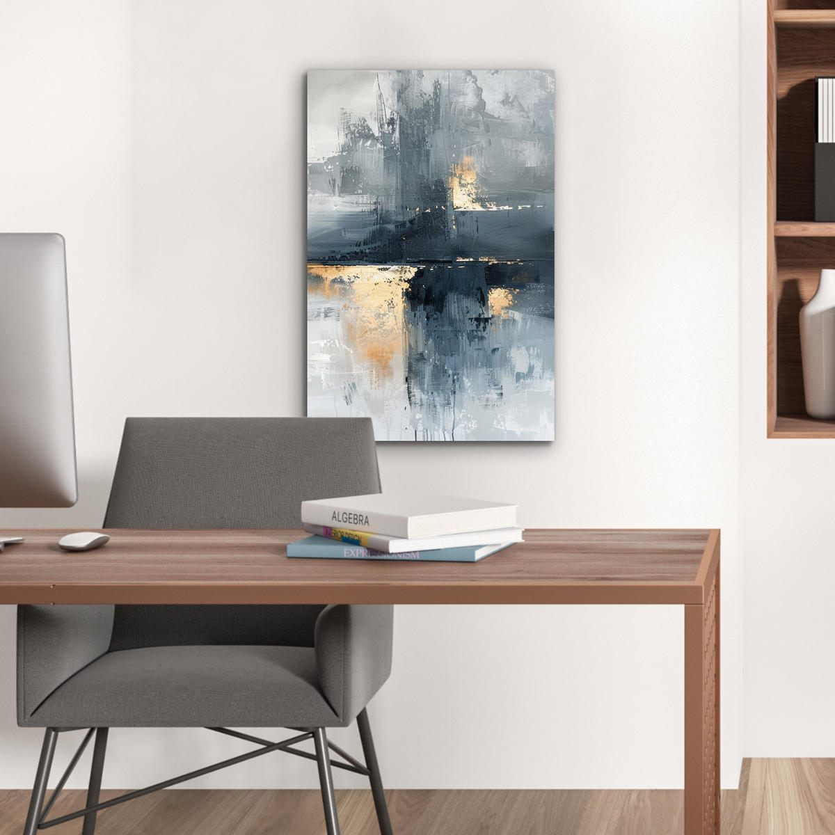 METALLBILD Kunst - Grau - Gold - Abstrakt 40x60 cm - Dunkelgrau, Metall (40/60cm) - MuchoWow