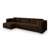 ECKSOFA OLVERA Braun Plüsch-Stoff mit Schlaffunktion - Braun, Holz (347/148cm) - MASSENO