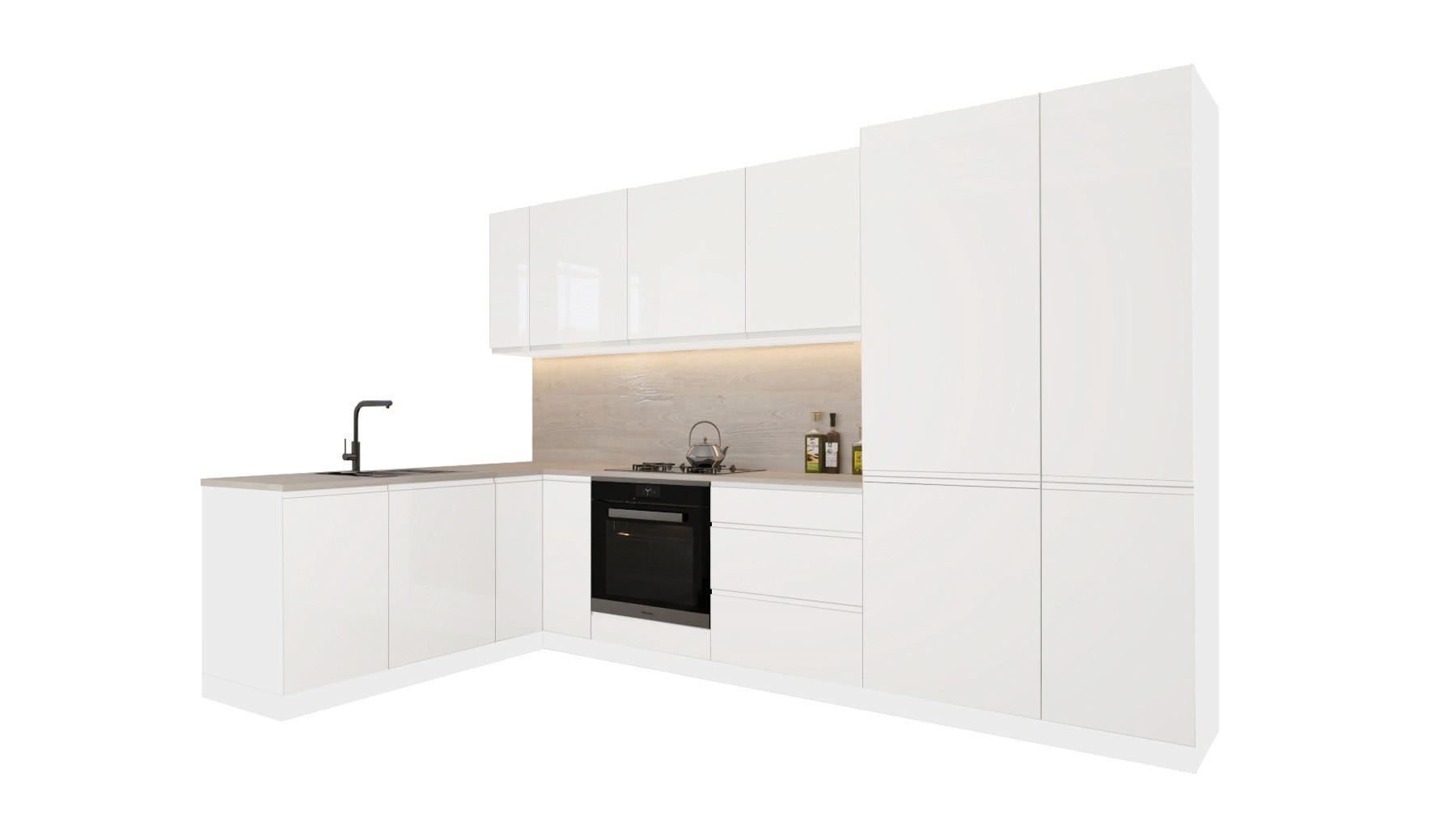 ECKKÜCHE 310 x 195 cm - Velmora KÜ-AS-004 - in Weiß / Hochglanz - Weiß, Holz (505/212/58cm) - ROYAL24_MARKT