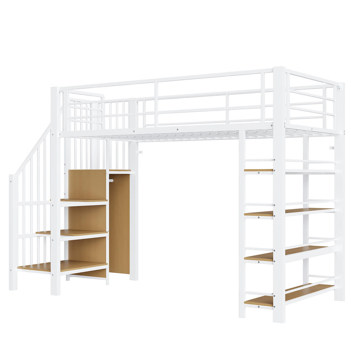 HOCHBETT 90/200 cm Weiß mit Sicherheitstreppe und Stauraum - Weiß, Metall (90/200cm) - OKWISH