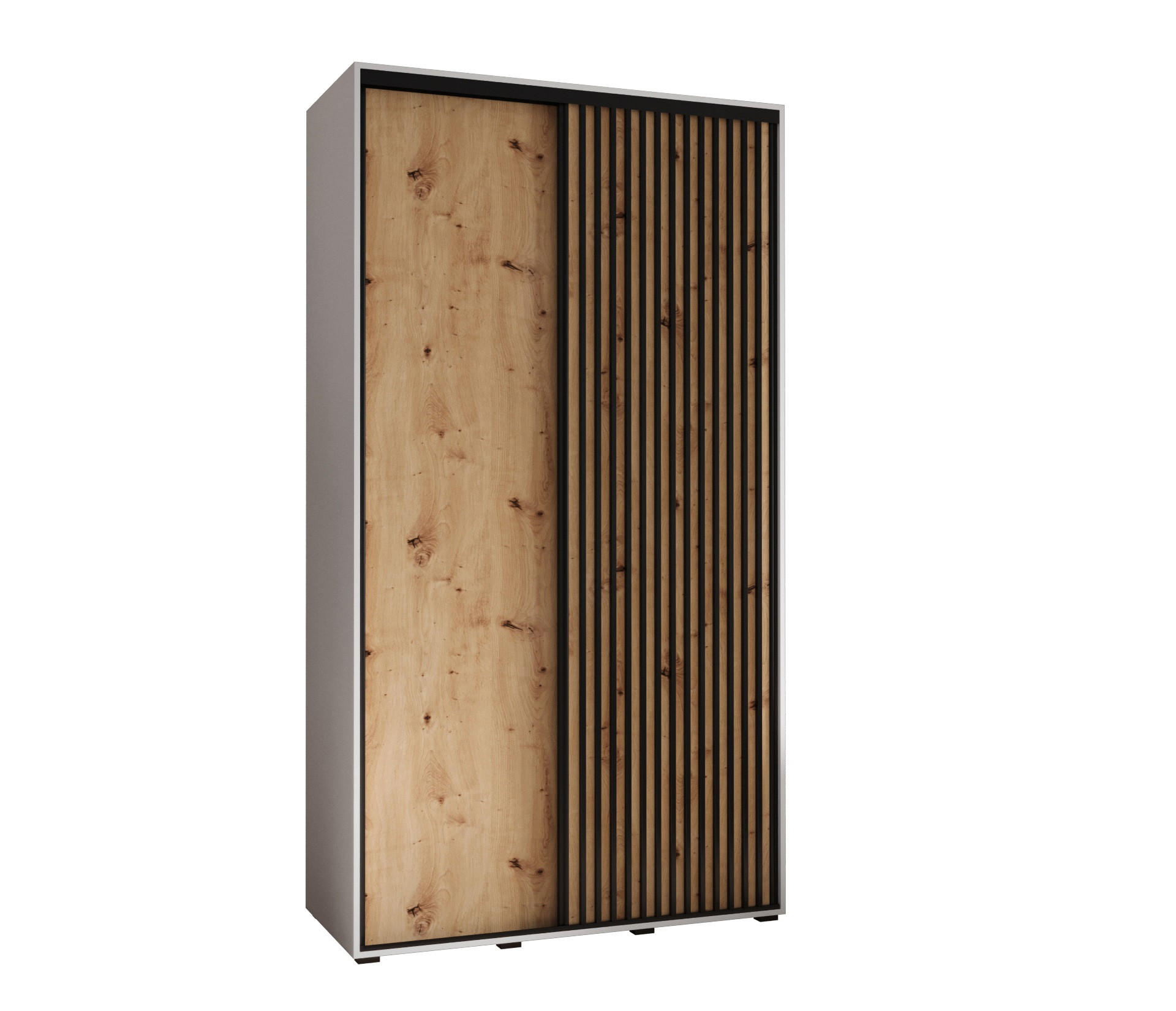 Abiks Möbel Schwebetürenschrank Weiß, Eiche Artisan, Schwarz 130x205.2x45 cm