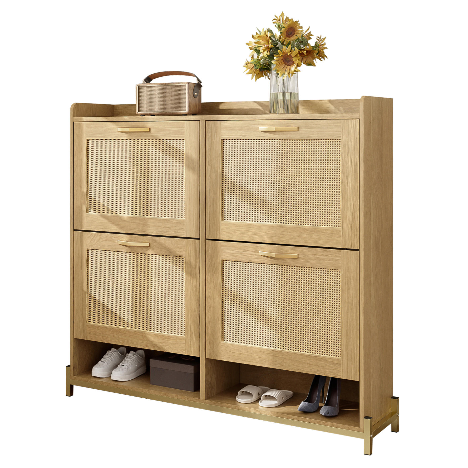 Modfu BOTNÍK z MDF 108,5x24x100 cm světly dub s horní policí, kovovou podnoží a úsporným úložným řešením