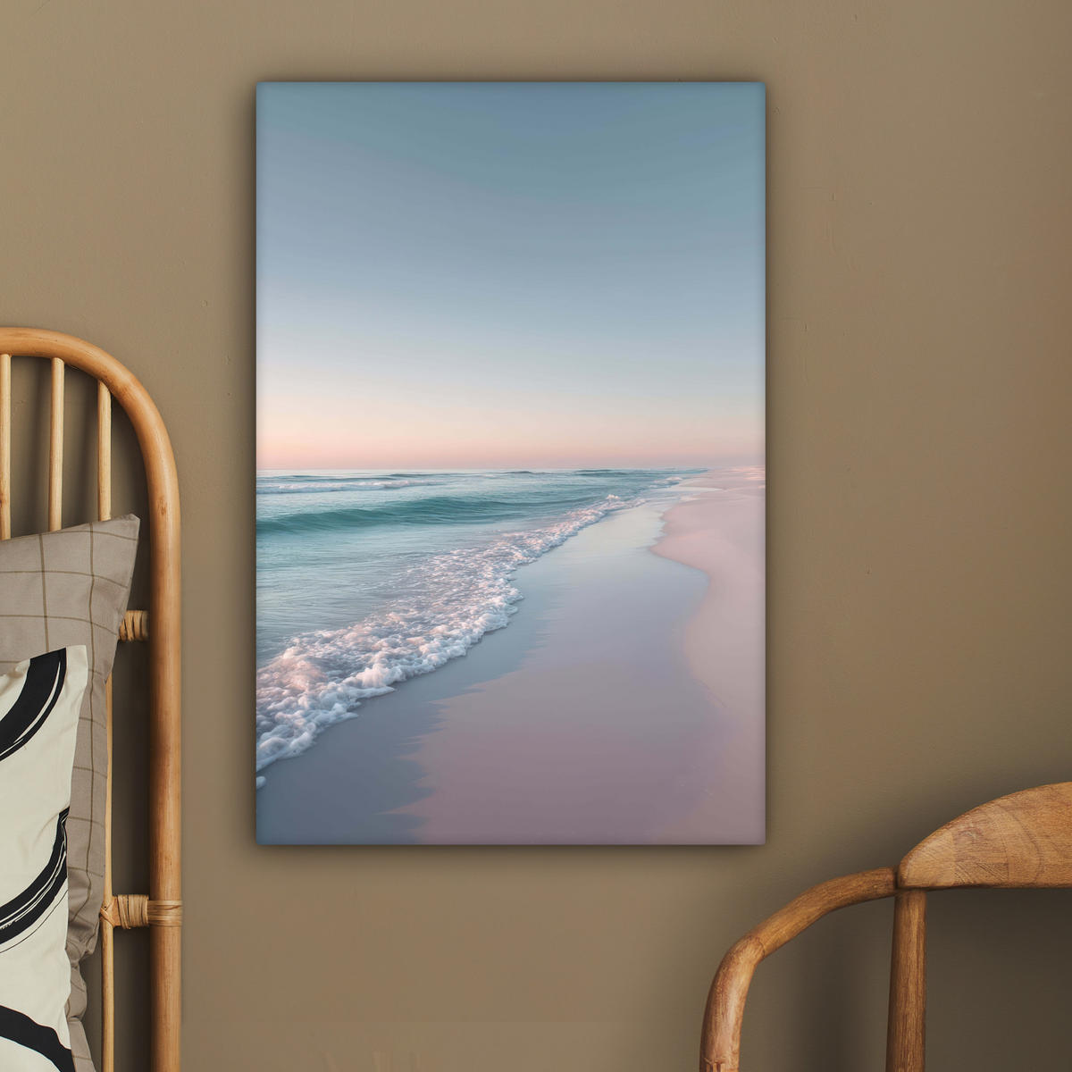 LEINWANDBILD Küstenlinie - Pastell - Wasser Wanddeko Schlafzimmer 60x90 cm - Pastellblau, Textil (60/90cm) - MuchoWow