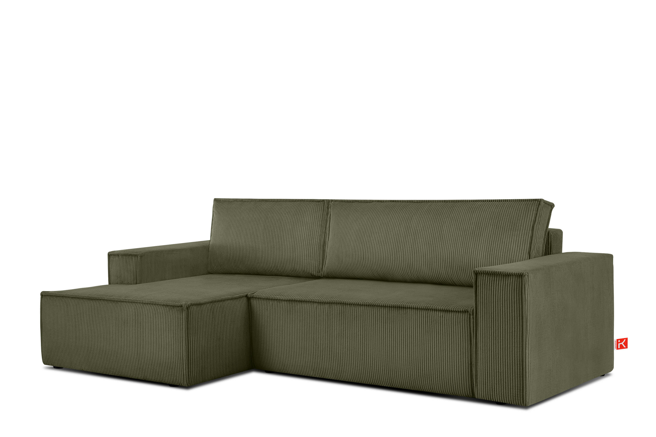 ECKSCHLAFSOFA-LINKS NAPI in Pet Friendly Cord-Stoff, oliv - Schwarz/Olivgrün, Textil (262/148cm) - KONSIMO®