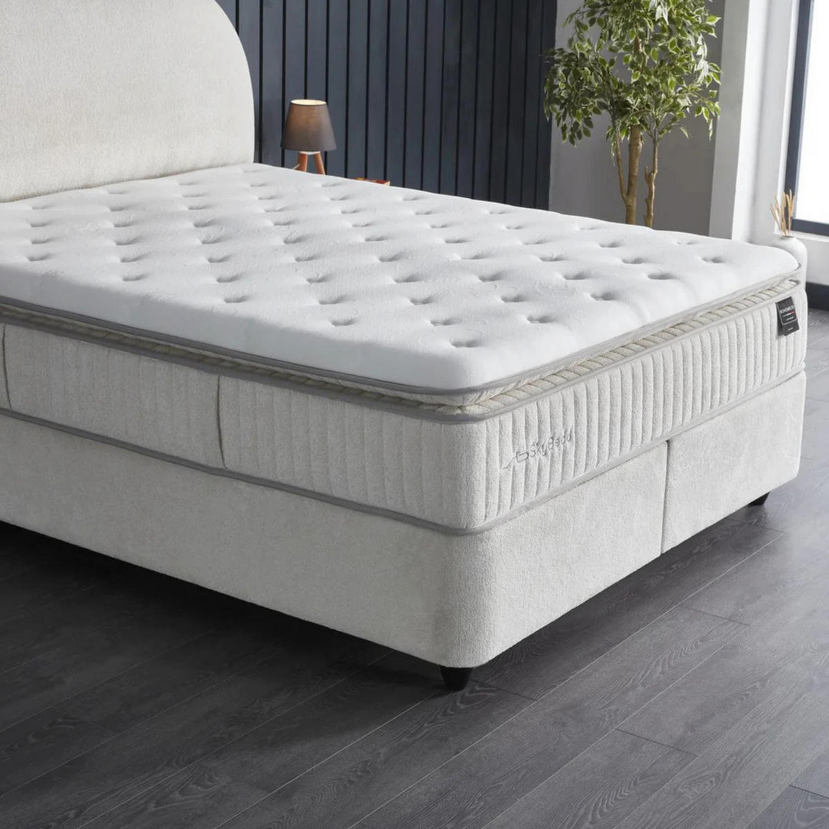 BOXBETT BOHEM Bett mit Matratze 180x200 - Beige, Holz (180/200cm)