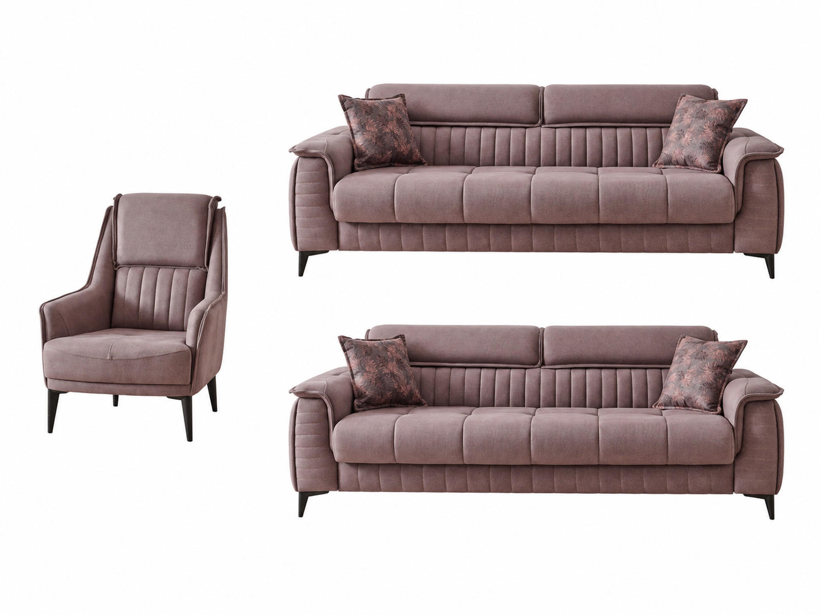SITZGARNITUR Regina, Braun Stellvariante 3+3+1 - Braun, Holzwerkstoff/Kunststoff (243/85/95cm)