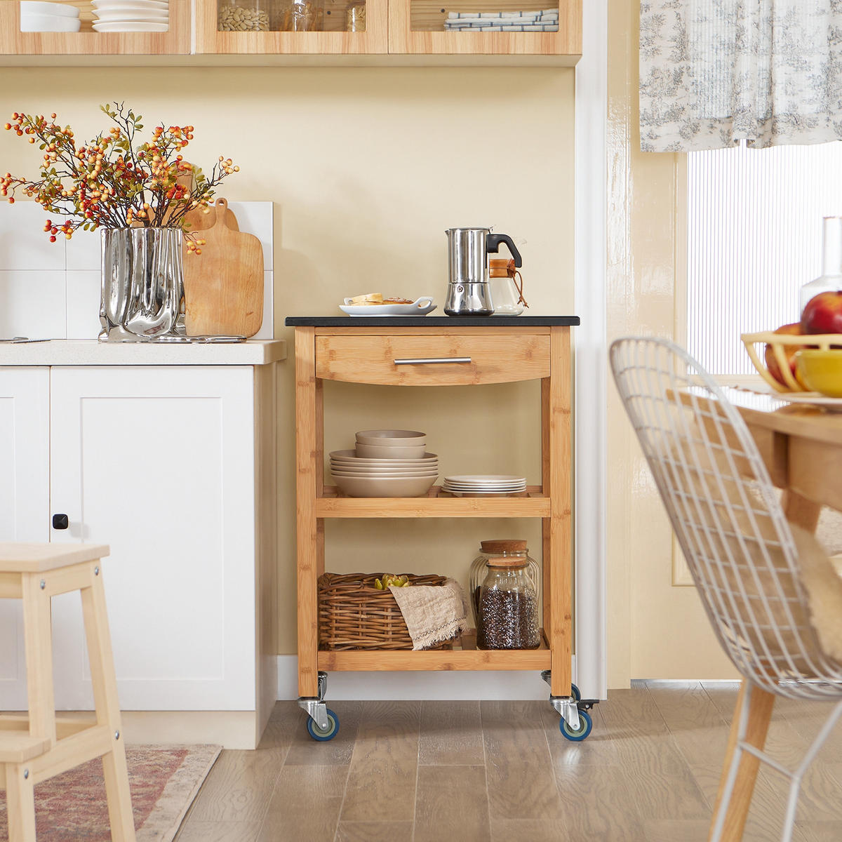 SERVIERWAGEN Bambus - Naturfarben, Naturmaterialien (58/85/40cm) - SoBuy