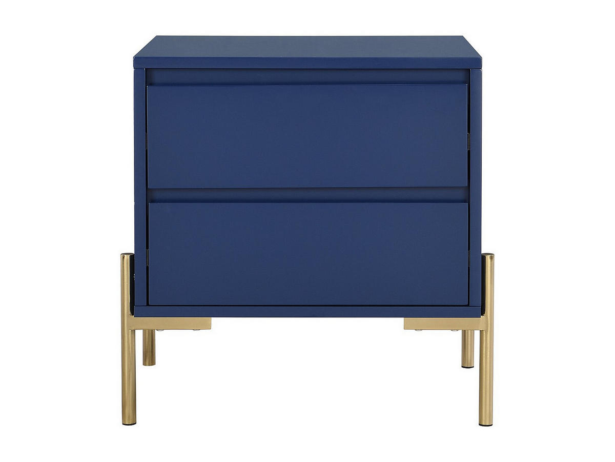 NACHTTISCH mit 2 Schubladen - MDF & Metall - Blau lackiert & Goldfarben - KORASA - Blau, Holz (40/50/50cm) - Pascal Morabito