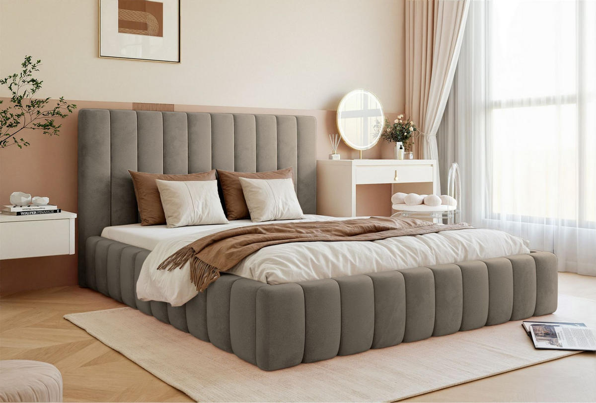 POLSTERBETT Fiarro Graubeige, Velours, 180x200 cm - Taupe, Textil (180/200cm) - Selsey