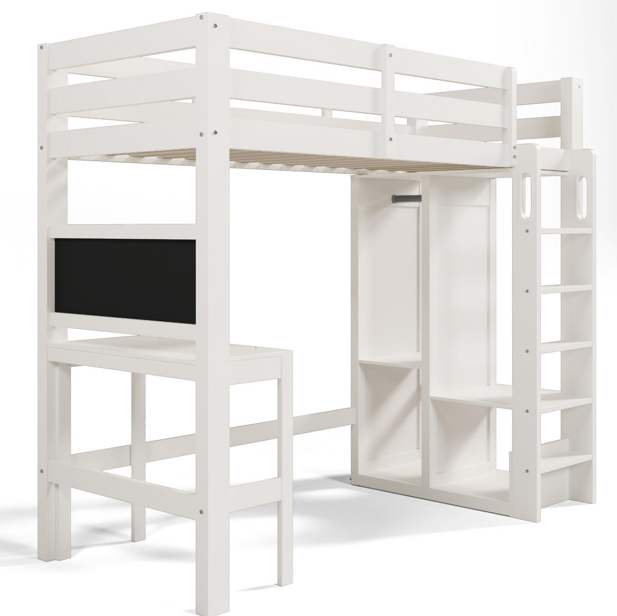 HOCHBETT 90/200 cm aus Holz mit Schreibtisch und offenem Kleiderschrank Weiß - Weiß, Holzwerkstoff (90/200cm) - Modenvie