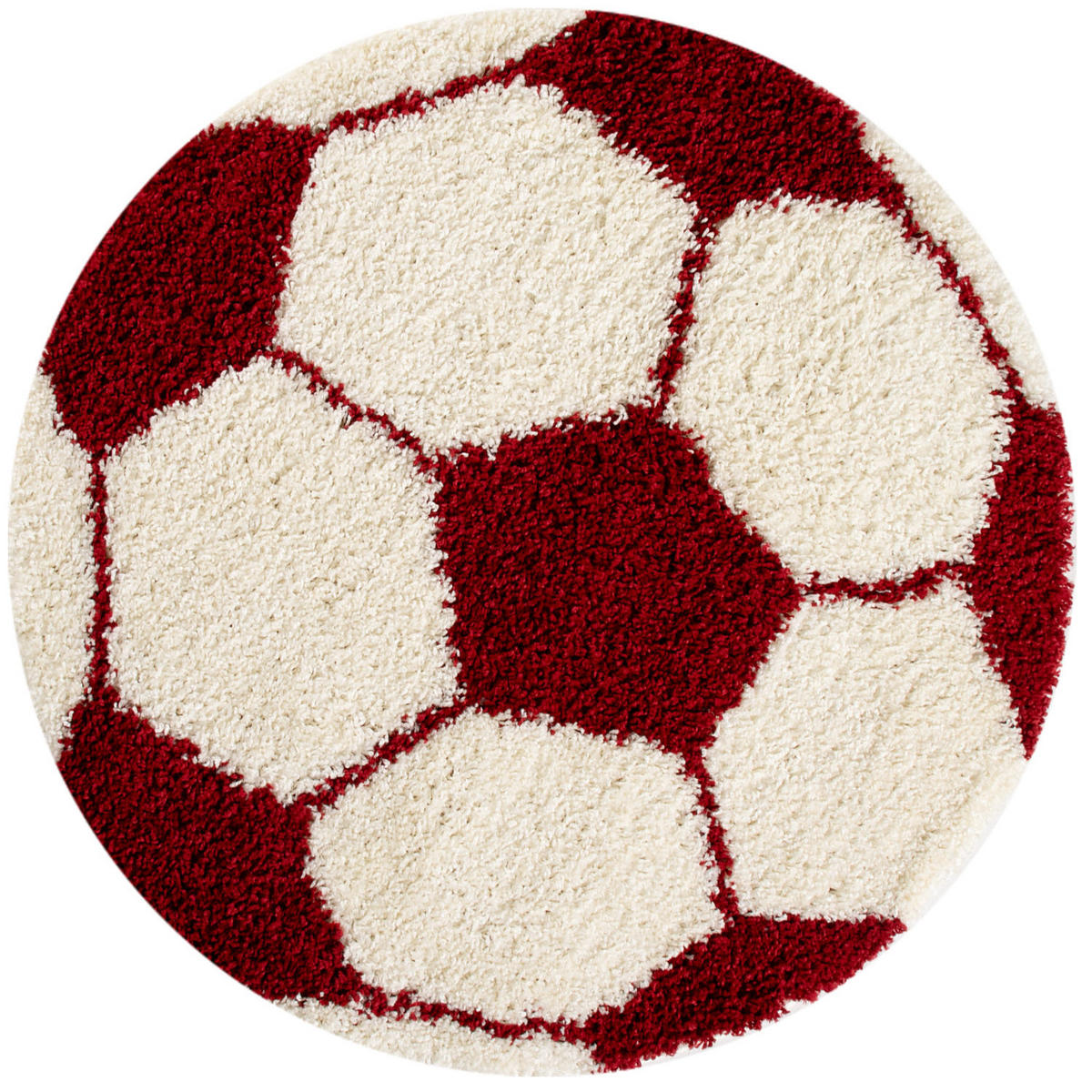 TEPPICH Kinder Hochflor Fußball Motiv Polypropylen Kinderzimmer Rot Rund 100x100 - Rot, Textil (100/100cm) - KADIMA DESIGN