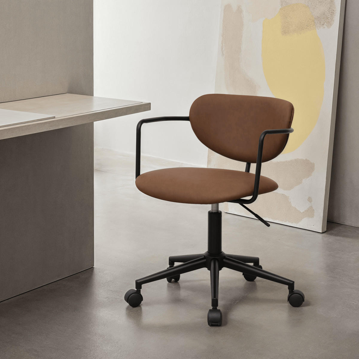 DREHSTUHL höhenverstellbar in Kunstleder Dunkelbraun - Schwarz/Braun, Textil/Metall (54/71/57cm) - Furnhouse