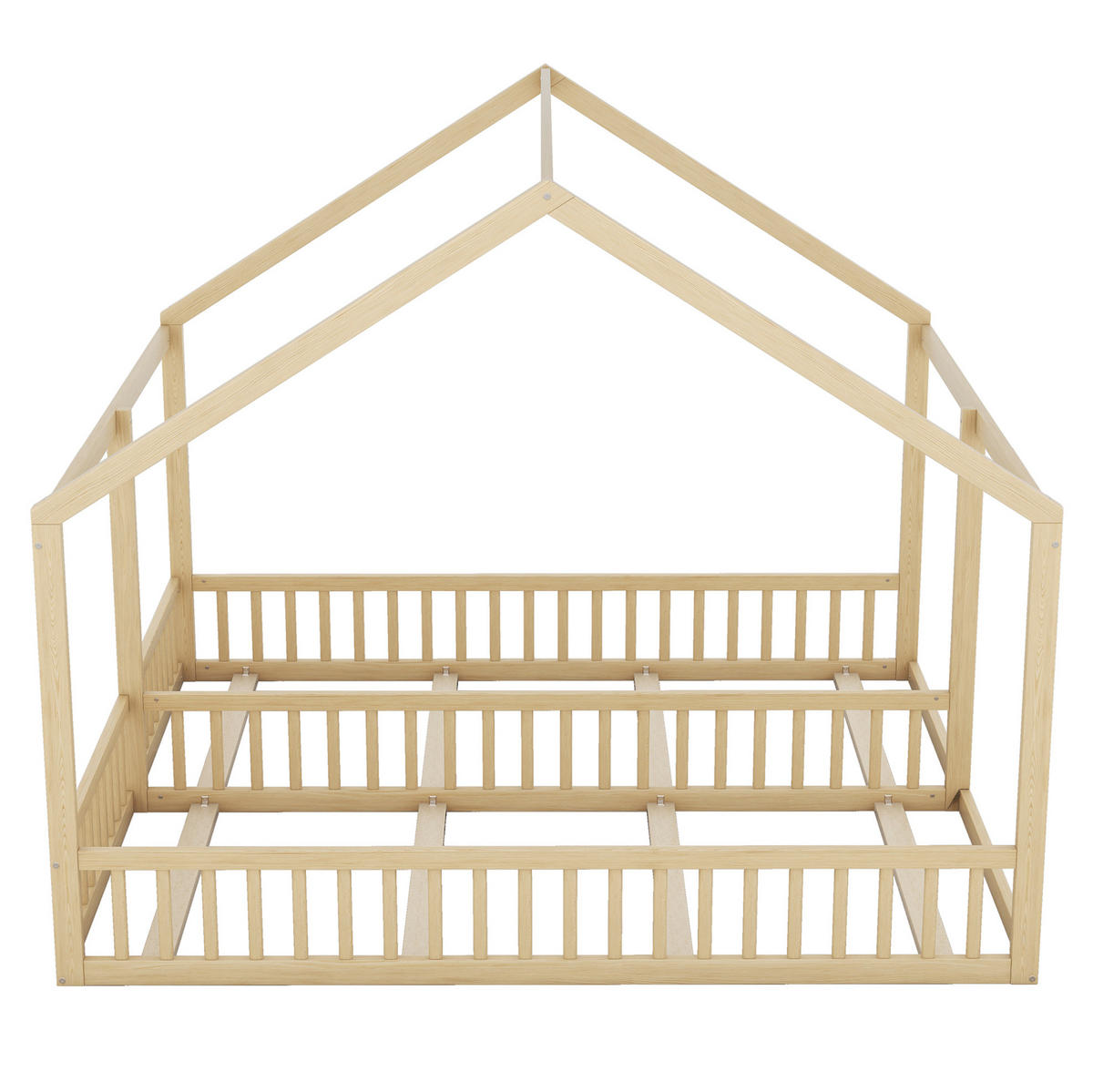 DĚTSKÁ postel 90/200 cm přírodní z borovice a MDF s domečkem a zábradlím - přírodní, dřevo (90/200cm) - OKWISH