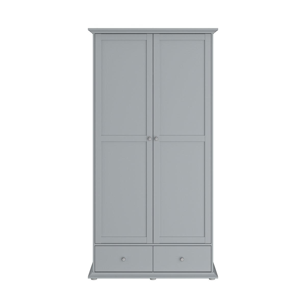 KLEIDERSCHRANK 2 Türen 2 Schubladen mit Kleiderstange L104 cm - Margaux - Grau, Holzwerkstoff (52.9/202.1/104.1cm) - Calicosy