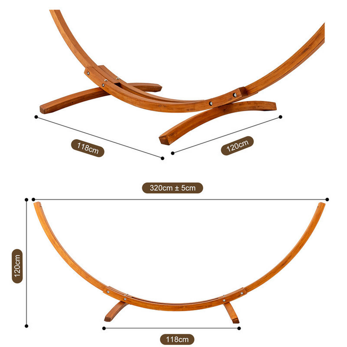 DOPPELHÄNGEMATTE mit Gestell – 200 × 150 cm - Beige, Holz (120/120/118cm) - Auledio