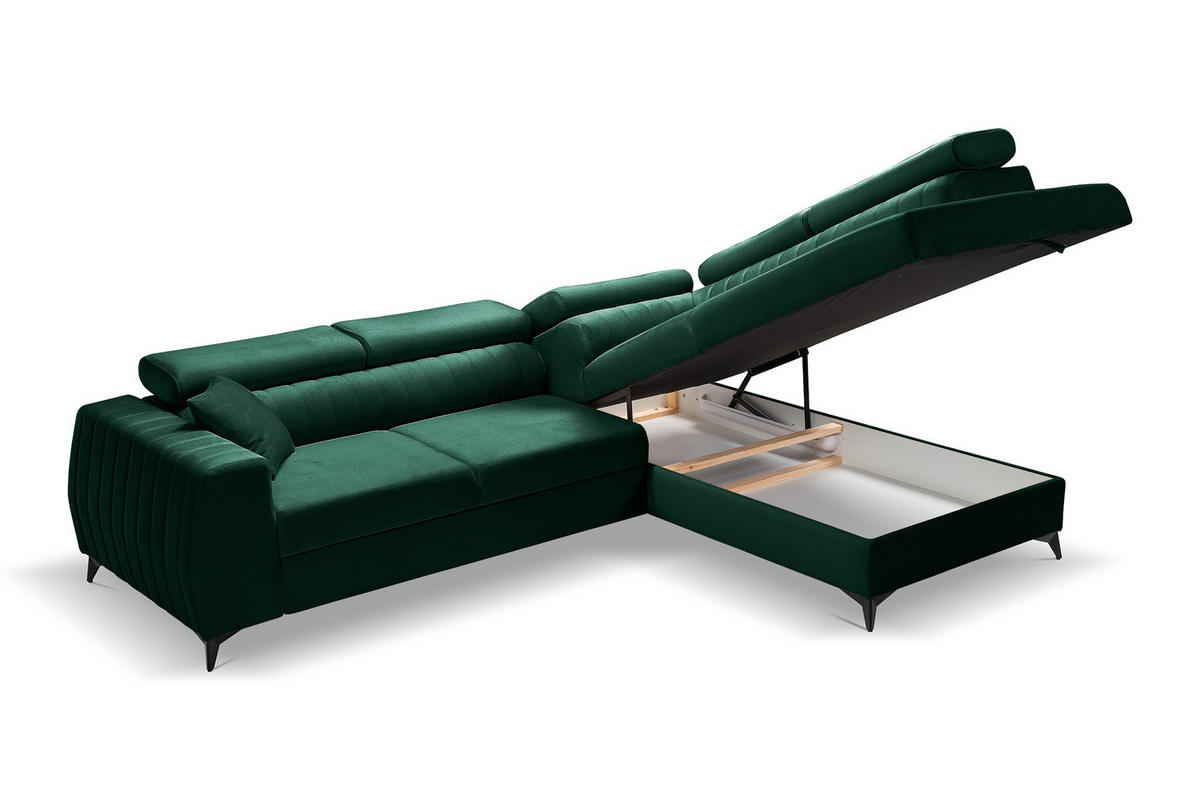 ECKSOFA PIERO L Rechts mit Schlaffunktion 195x125 Velours Dunkelgrün - Dunkelgrün/Schwarz, Holz/Textil (203/268cm) - Muffo