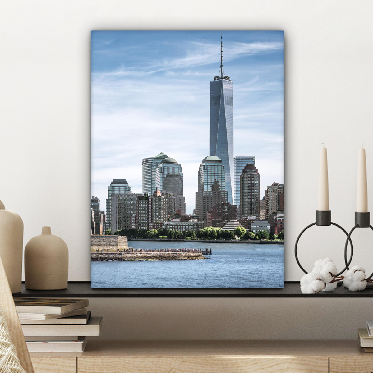 LEINWANDBILD New York - Freiheitsstatue - Wasser Room Decor 30x40 cm - Hellblau, Textil (30/40cm) - MuchoWow