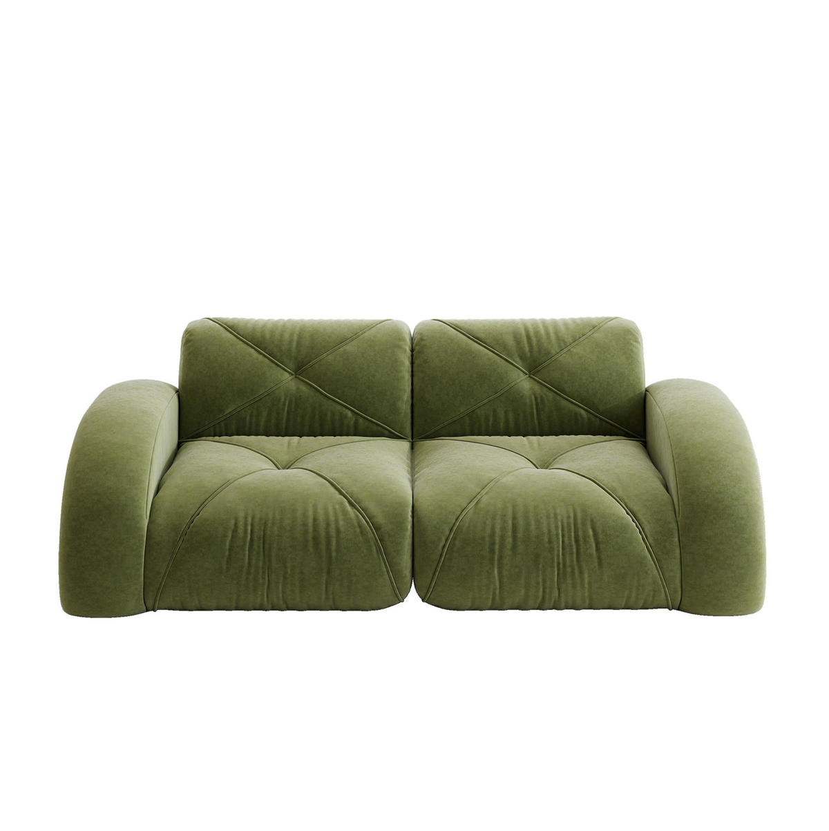 2-SITZER Modulsofa aus Chenille Grün rahmenlos mit 32D-Hochdichteschaum und flexiblem Aufbau - Grün, Textil (204/76/95cm) - Modfu