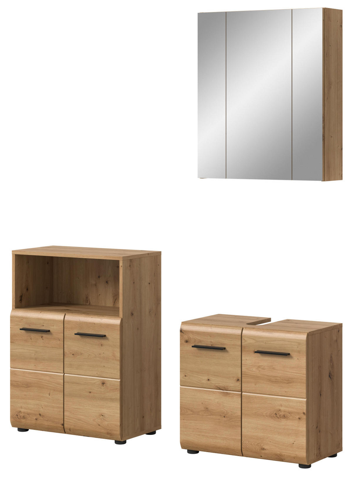 BADMÖBEL-SET 3-teilig Artisan Eiche, Badkombination 135 cm, viel Stauraum, Cover - Schwarz/Eiche Artisan, Glas/Holzwerkstoff (135/185/185cm) - Inn.Furn