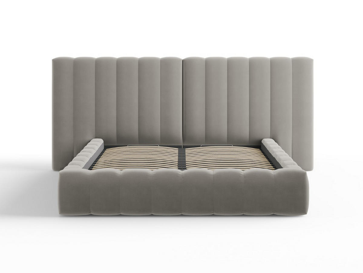 BETT mit Bettkasten und Doppelkopfteil Kelp aus Samt hellgrau 140x200cm - Hellgrau, Textil (140/200cm) - Micadoni