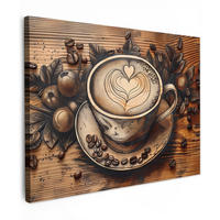 LEINWANDBILD Kaffee - Vintage - Braun - Tasse - Holz Wandbilder 80x60 cm - Braun, Textil (80/60cm) - MuchoWow