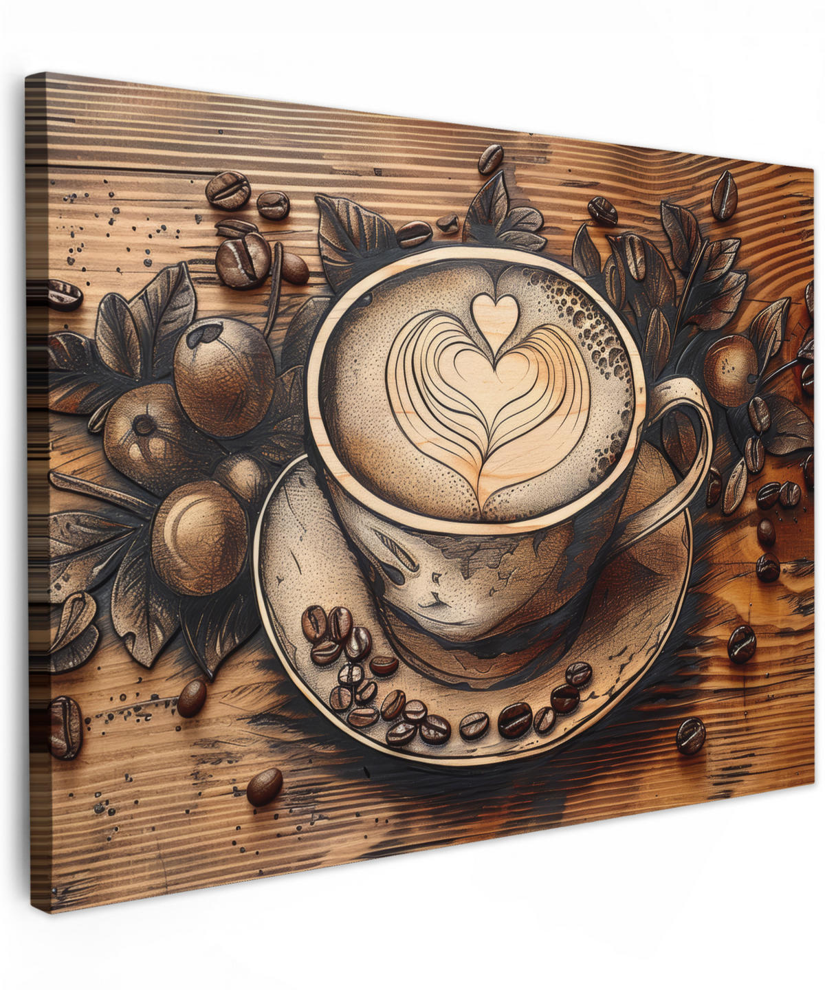 LEINWANDBILD Kaffee - Vintage - Braun - Tasse - Holz Wandbilder 80x60 cm - Braun, Textil (80/60cm) - MuchoWow
