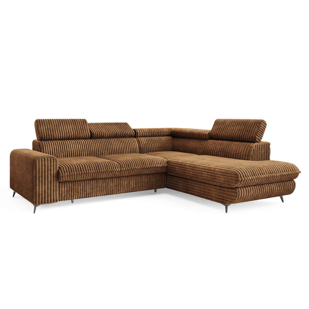 ECKSOFA VELISS Orange Kordstoff mit Schlaffunktion - Orange, Holz (255/193cm) - MASSENO