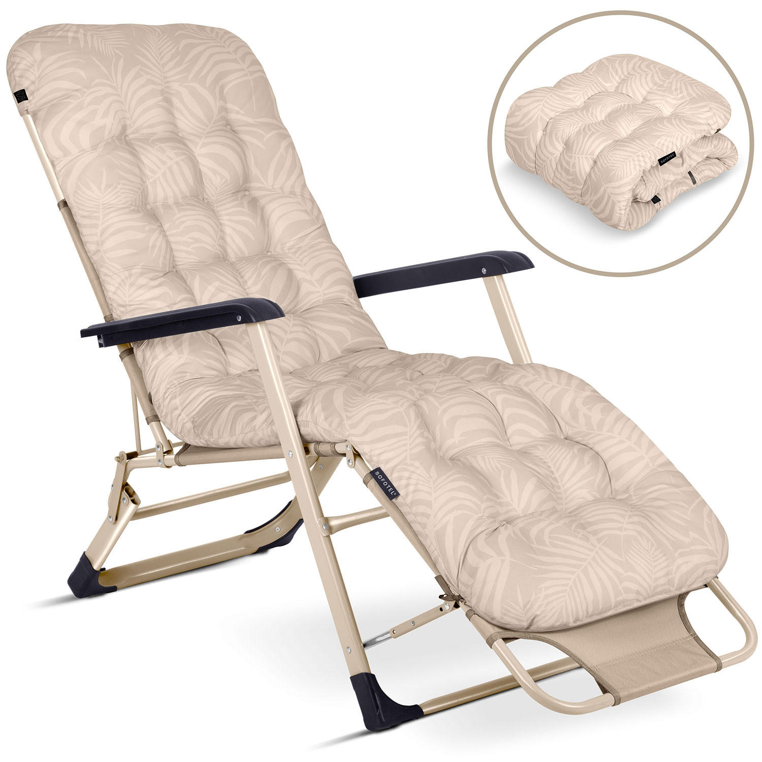 GARTEN-RELAXSESSEL Klappbarer mit Kissen, Beige - Beige, Metall (60/102/110cm)