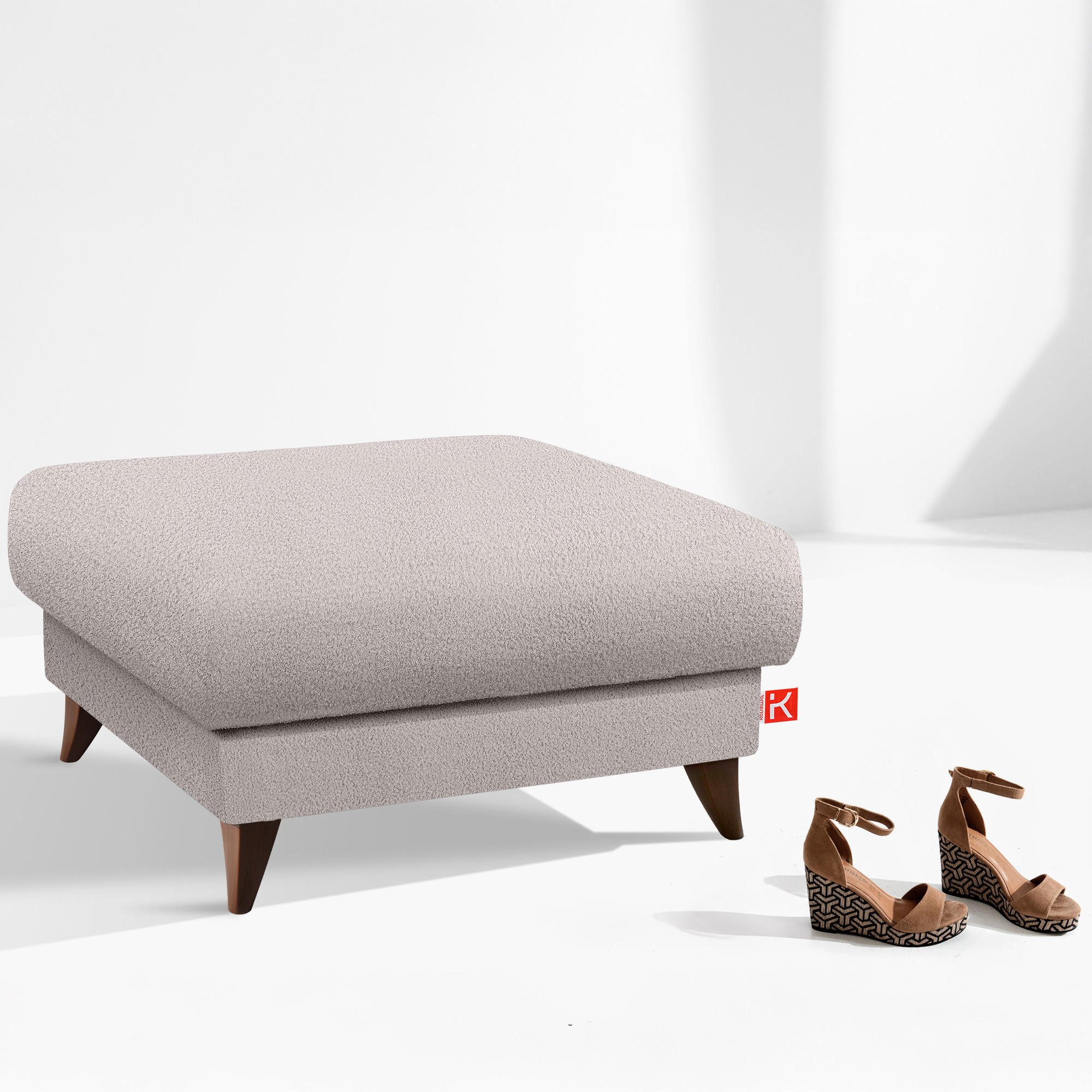 HOCKER GUSTAVO Bouclé, Grau - Grau, Holz/Holzwerkstoff (92/49/92cm) - KONSIMO®