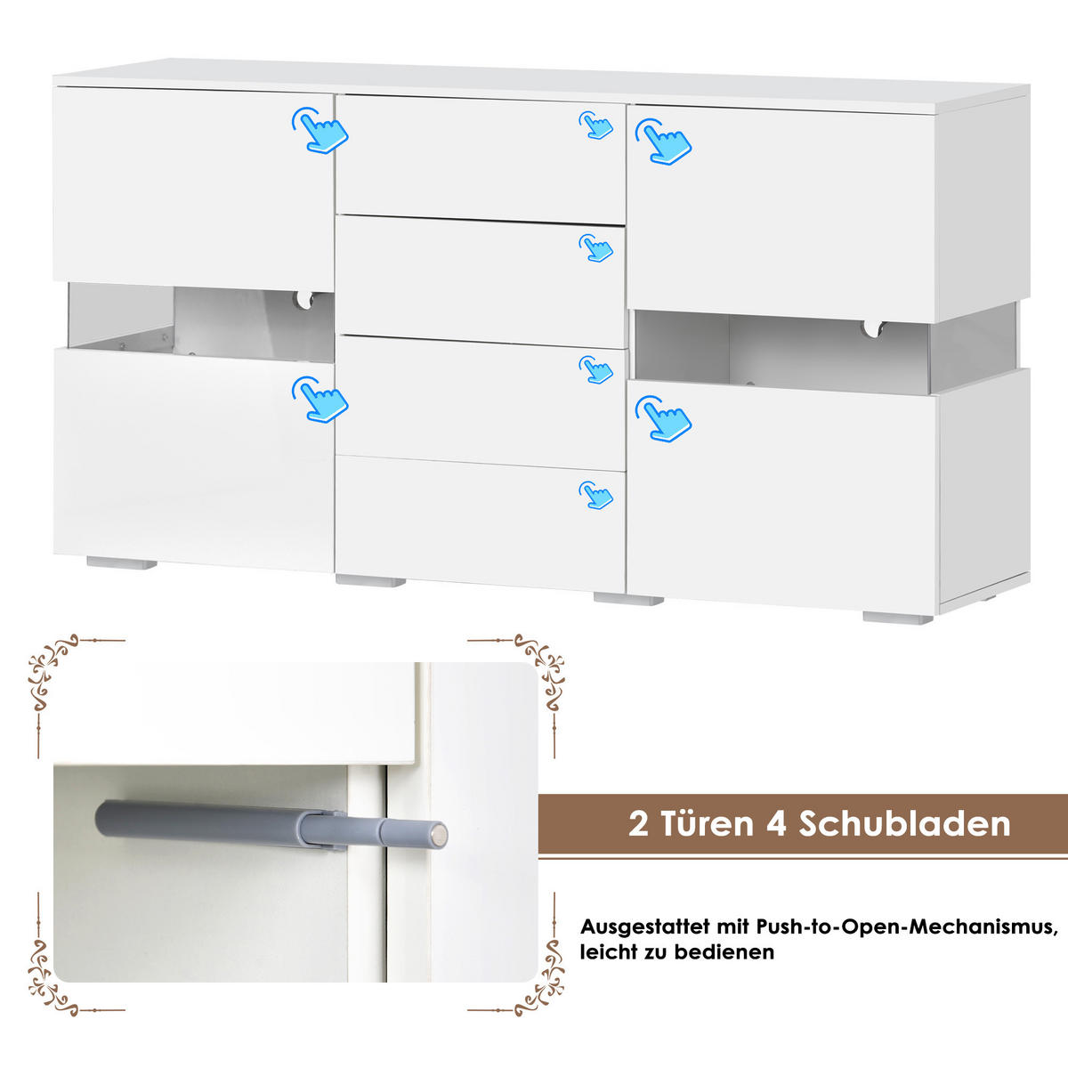 SIDEBOARD, LED, Hochglanz, Weiß - Weiß, Holzwerkstoff (35/72/145cm) - FLIEKS