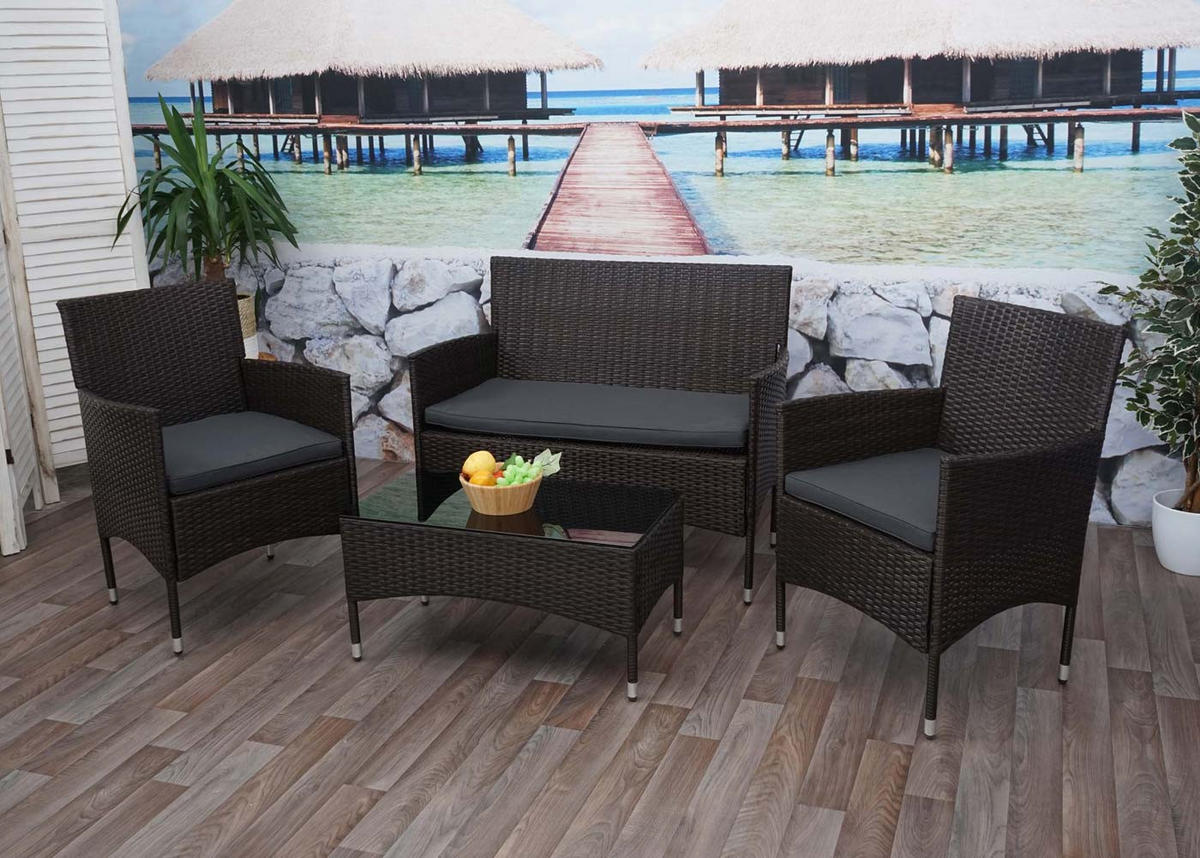 POLY-RATTAN GARNITUR Braun, Anthrazit - Anthrazit/Braun, Kunststoff - MCW