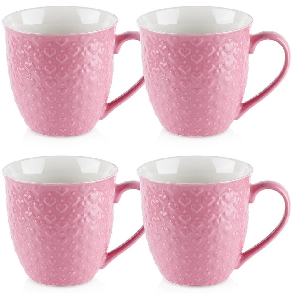 KERAMIKBECHER-SET HERZ, Keramik, rosa, 4 Stk., 580 ml - Weiß, Keramik (0.58L) - Orion 