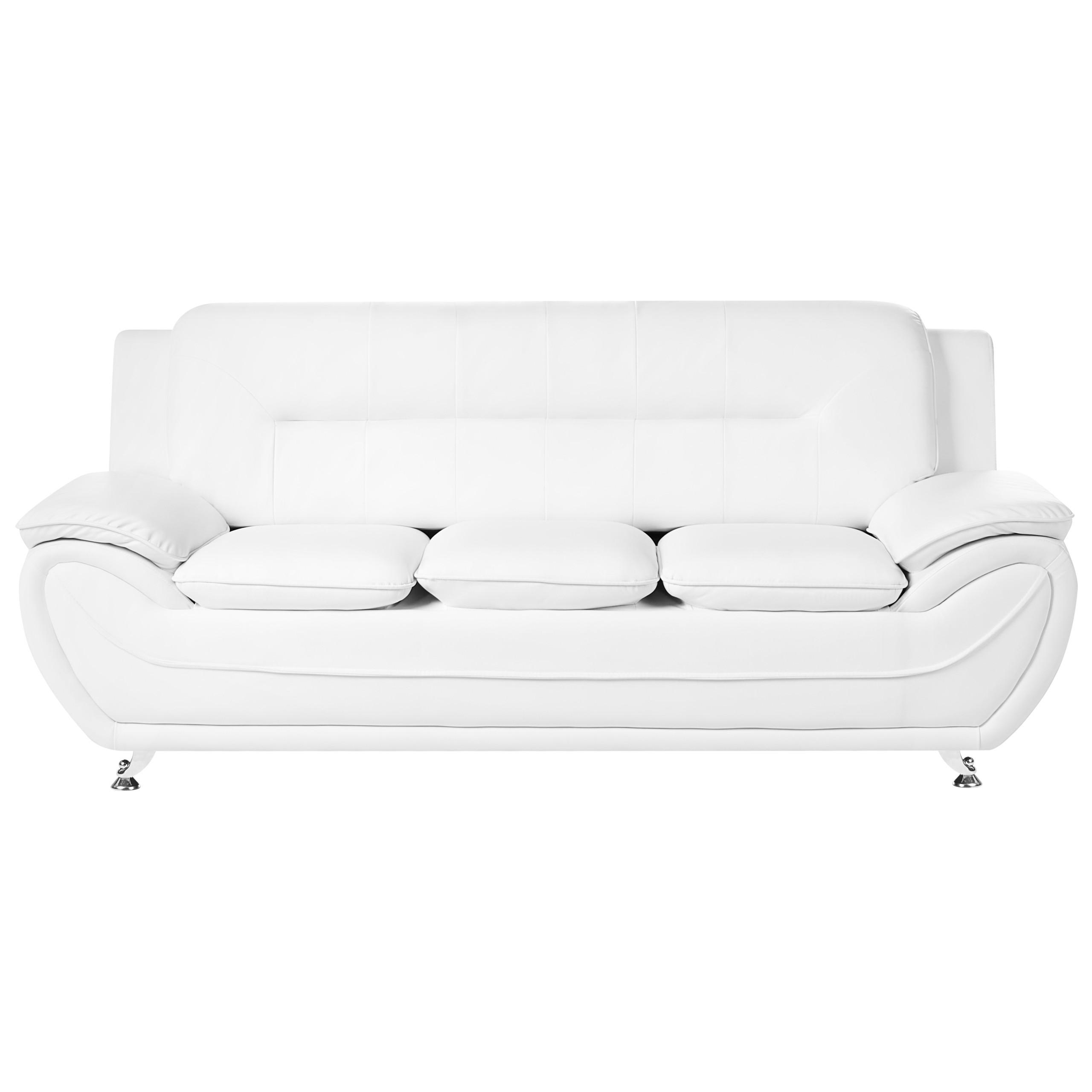 3-SITZER-SOFA Kunstleder Weiß Leira - Silberfarben/Weiß, Kunststoff (193/86/78cm) - Beliani