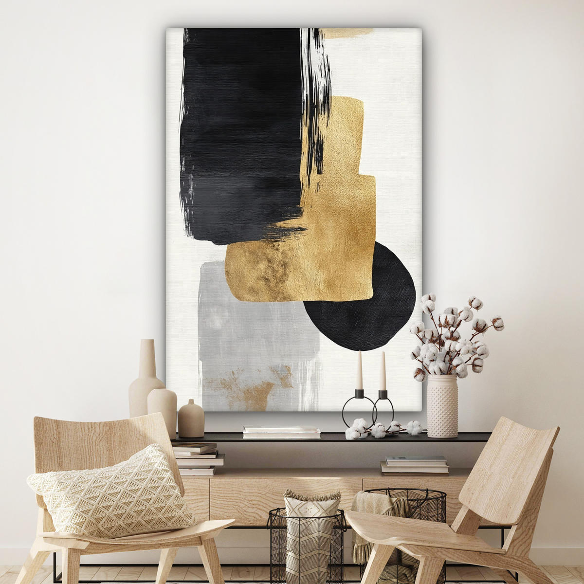 SLIKA NA PLATNU Pravokotniki 90x140 cm - bela, tekstil (90/140cm) - MuchoWow