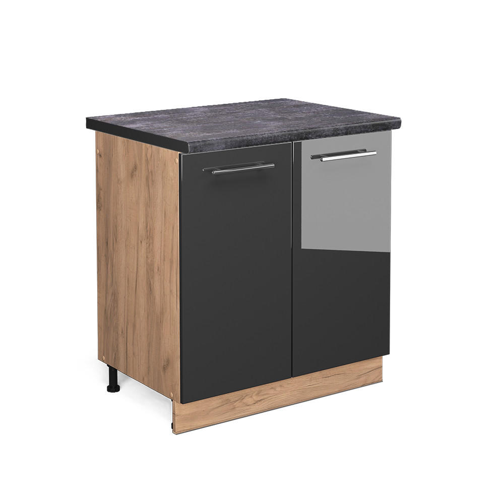 SPÜLENUNTERSCHRANK Fame-Line Anthrazit Hochglanz 80 cm, AP Anthrazit - Honigeiche/Schwarz Hochglanz, Holzwerkstoff (80/82/60cm) - Vicco
