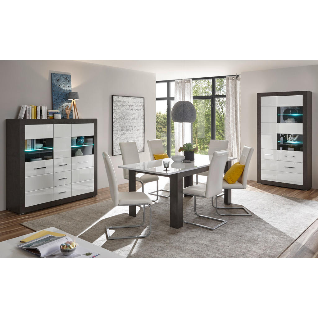 Thumbnail - Furn.Design Esstisch, Weiß Hochglanz, Grau, Holzwerkstoff, Nachbildung, Uni, 8-Sitzer, 88x75x158 cm, Esszimmer, Tische, ...