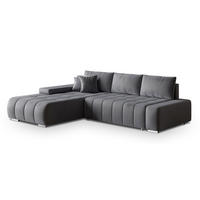 ECKSOFA ALESE L-S Grau Velours-Stoff mit Schlaffunktion - Grau, Holz (265/185cm) - MASSENO