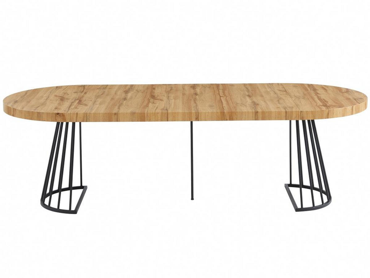 ESSTISCH ausziehbar - 2 bis 12 Personen - MDF & Stahl - Holzfarben & Schwarz - FIRELA - Schwarz, Holz (260/110/76cm) - Vente-Unique