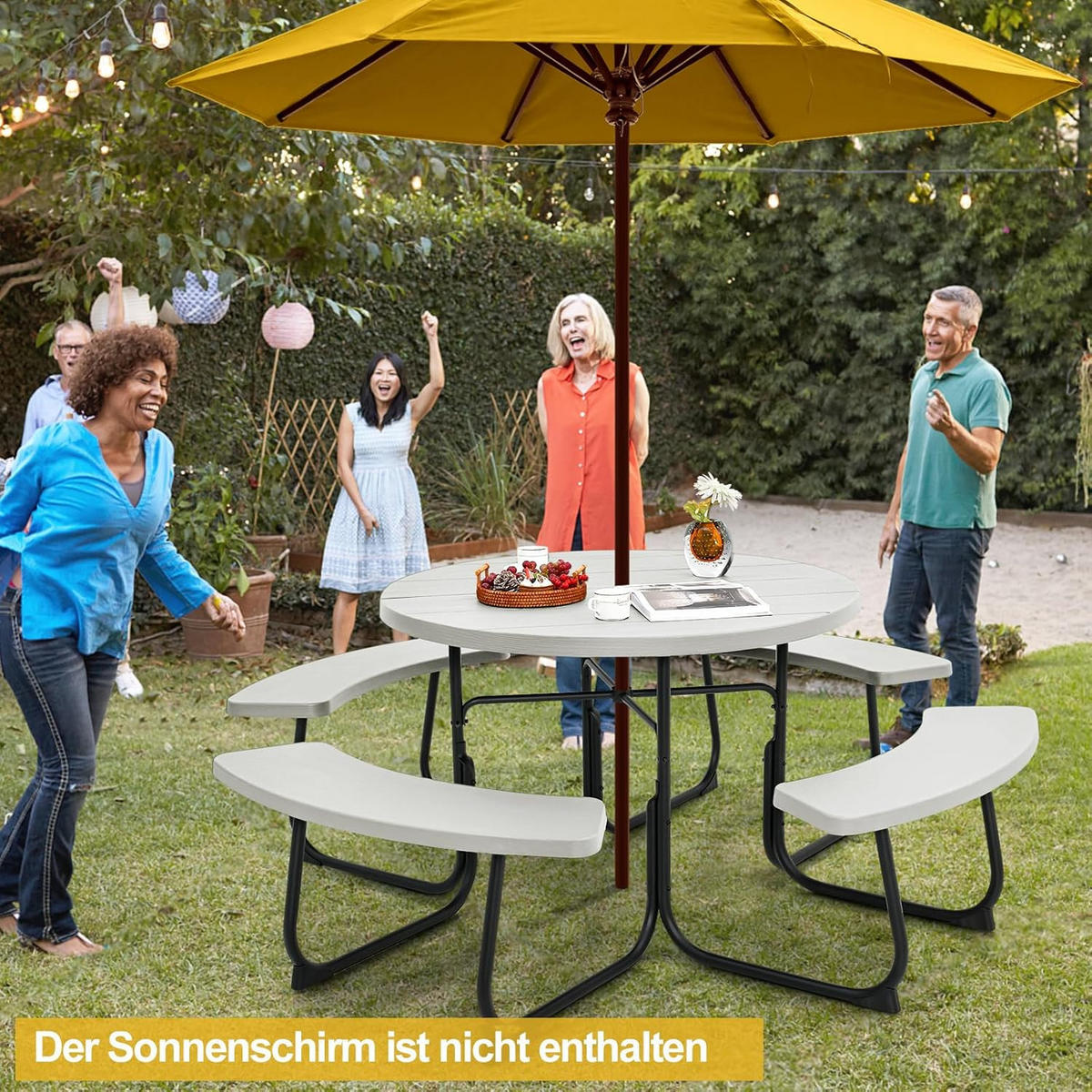 GARTENTISCH Weiß - Weiß, Kunststoff (190/190/76cm) - COSTWAY