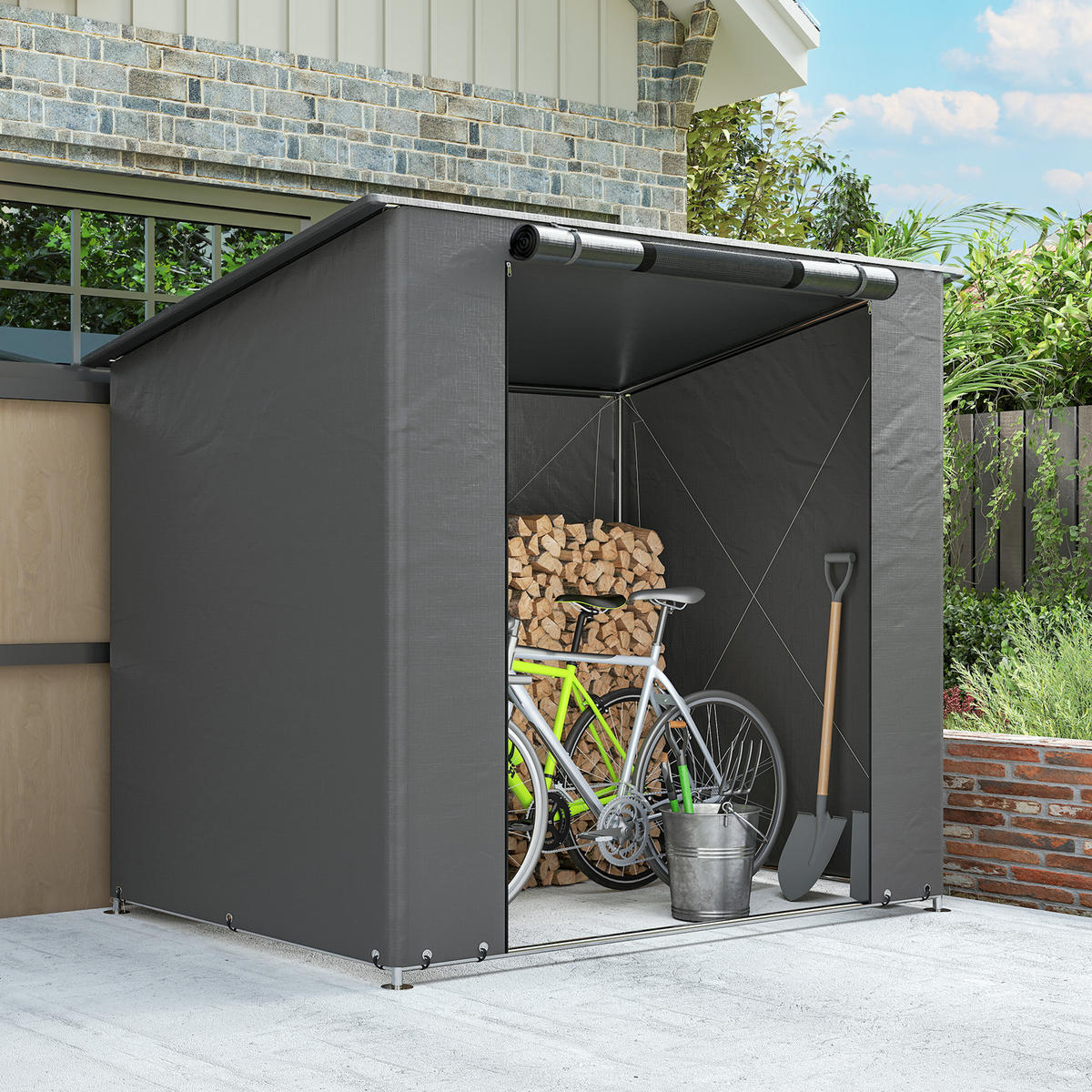 ZELTGARAGE 1,9x1,2 m DE-08135 mit aufrollbarer Reißverschlusstür Dunkelgrau - Dunkelgrau, Metall (120/204/187cm) - ComfortXL